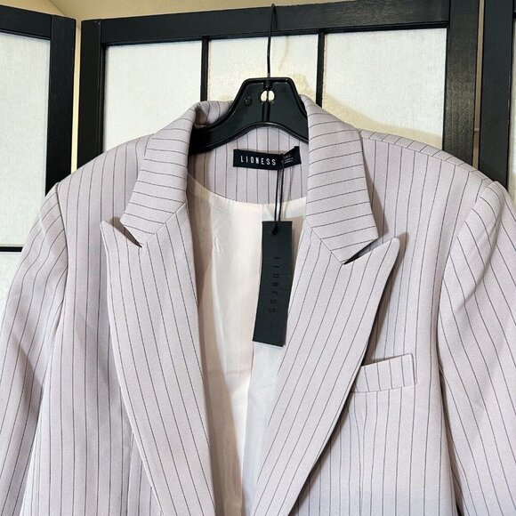 LIONESS NYC OVERSIZED BLAZER PINK PINSTRIPE SIZE XXS One Button NEW - Picture 7 of 12